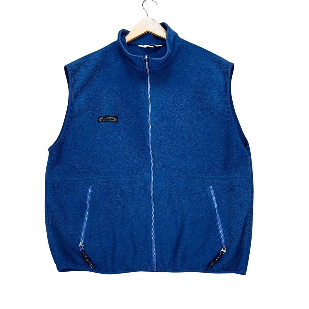 Vintage Columbia Vest Mens XL Blue Full Zip Sleeveless Fleece Made in USA EUC